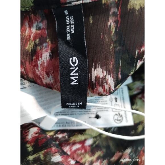 Mango MNG Women's size 3X Sheer Floral Bow Tie Puff Ruffle Sleeve Carol Blouse - Picture 10 of 12